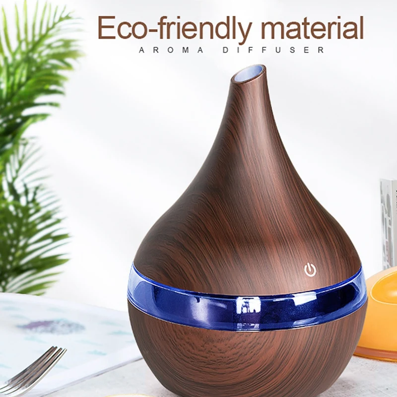 

300ML USB Electric Aroma Diffuser Wood Grain Air Humidifier USB Mini Sprayer LED Light with 6 Cotton Swabs