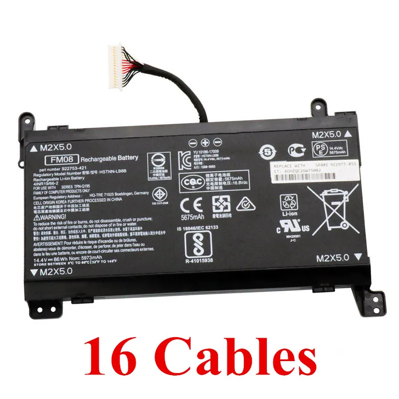 7XINbox 14.4V 86Wh 5675mAh Original FM08 Laptop Battery For HP Omen 17-an014ng HSTNN-LB8B 922753-421 922977-855 Series 16 Cables |