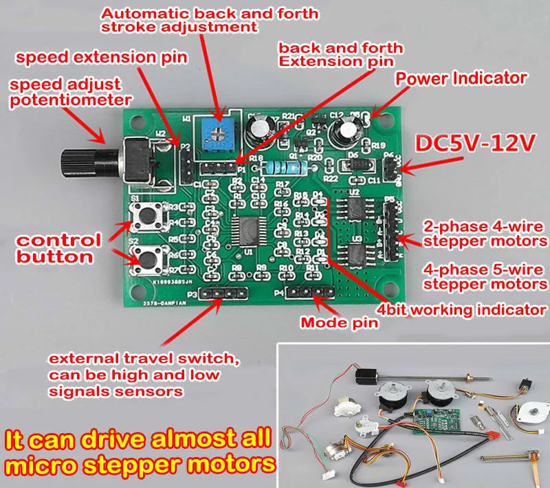 Multi-function Micro Stepper Motor Drive Board Speed Controller Module Switch 2-phase 4-wire 4-phase 5-wire Deceleration | Обустройство