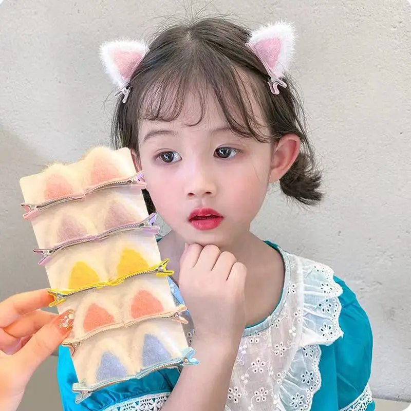 

Children's Hairpin Girls Cat Ears Plush Bangs Clip Autumn And Winter Girls Net Red Cute Female Baby Hairpin Hair Accessories
