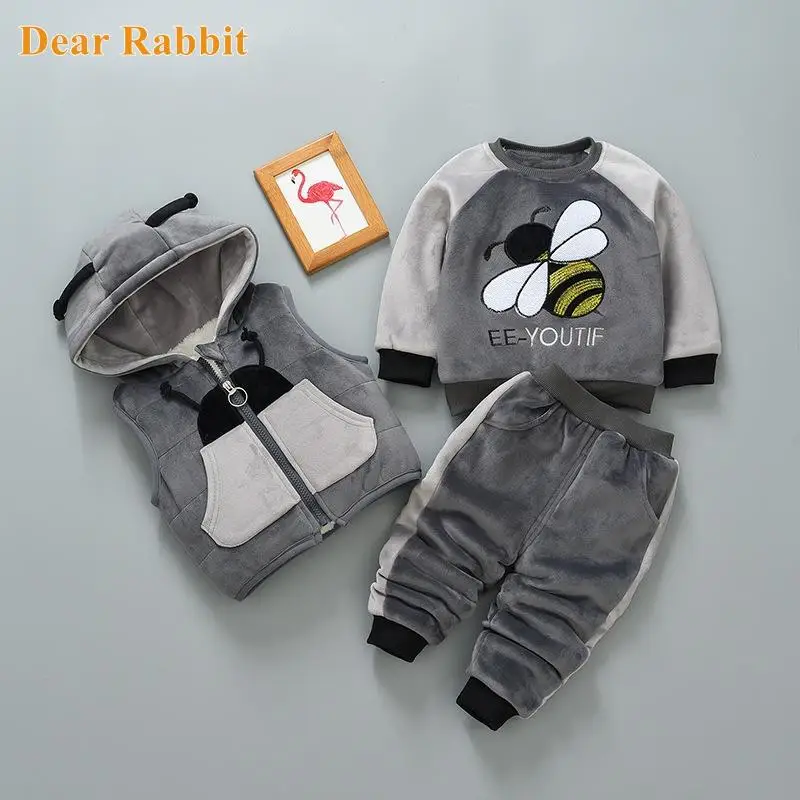 

2022 Winter newborn infant boys girls baby clothes velvet pullover sweatshirt vest jacket pants outfits sport bee clothing sets