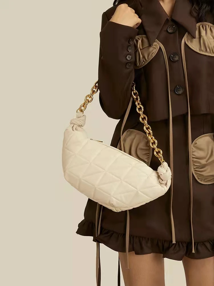 

Thick Chains Women Shoulder Bag Designer Plaid Handbag Luxury Leather Quilted Lady Underarm Bag Small Tote Clutches Purses 2021