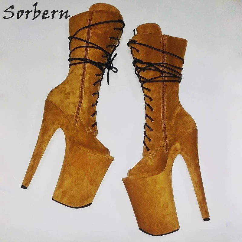 Sorbern/ботинки до середины икры; женские ботинки на платформе и высоком каблуке 20 см; цвет на заказ; размеры 34-45; ботинки на платформе на шнуровке с открытым носком