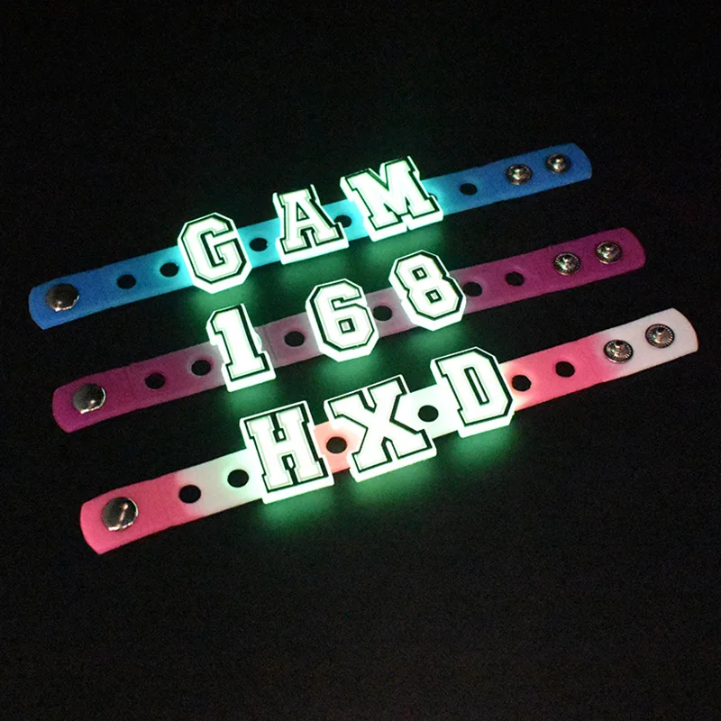 Hot 1pcs letter and number PVC Shoe Charms DIY Luminous Shoe Aceessories Fit croc Clogs buckle Decorations kids X-mas Gifts jibz