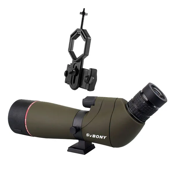 SVBONY SV13 Зрительная труба 20-60x65 зум телескоп BK7 серебро+ MC Призма и полностью многослойный объектив объектива водонепроницаемый F9314AA для охоты, стрельбы, стрельбы из лука, наблюдения за птицами - Цвет: with phone adapter