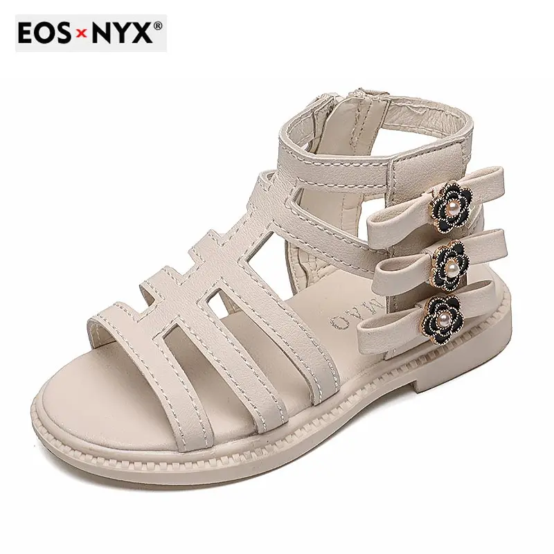 

EOSNYX Casual Girls Sandals Summer Breathable Sweet Kids Sandals Hot Sale Luxury Flats Girls Shoes Non-slip Fashion Black White