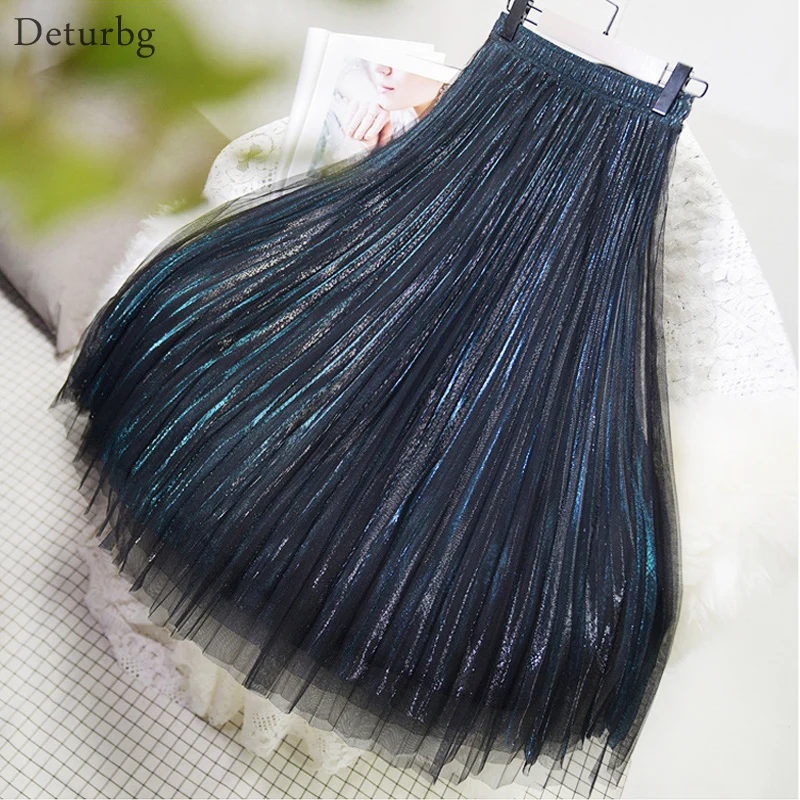 Юбка-миди женская, трехслойная, из фатина, с высокой талией, блестящая, весна юбка-пачка со складками г., SK313 Юбка-миди женская, трехслойная, из фатина, с высокой талией, блестящая, весна юбка-пачка со складками г., SK313