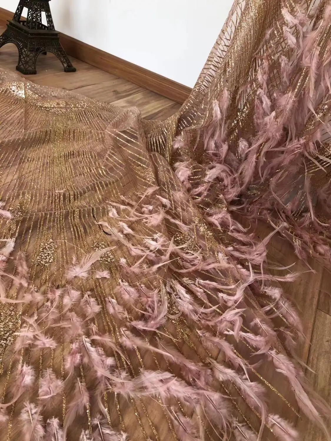 French Lace Fabric 2020 Feather Embroidery Wedding Dress Net High Quality Royal blue 3d Appliques African Tulle | Дом и сад