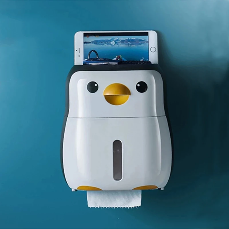 Penguin Toilet Paper Holder Creative Portable Waterproof Wall Mounted
Storage Box Tray Tissue Box Organizer Bathroom Accessories