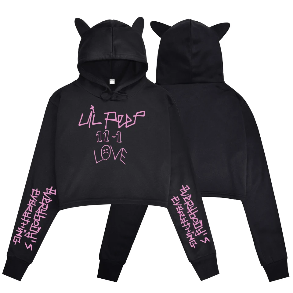 

2021 Brand Short Hoodie Ladies Sweatshirt Casual Sexy Letter Print Hoodie Top Fall Cat Ear Hooded Pullover
