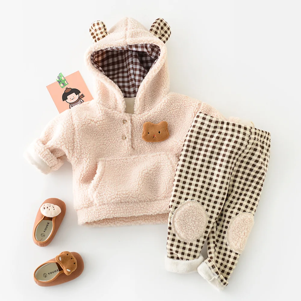 MILANCEL-Conjunto de ropa para beb&eacute;, pantalones de dibujos animados para ni&ntilde;a, Hoddie y Palid, 2 piezas, forro de piel-1