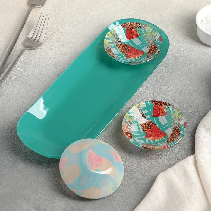 Набор блюд на подставке Доляна Фрукты 3 шт: блюдо 8×2 см подставка 28×10 5×4 | Дом и сад