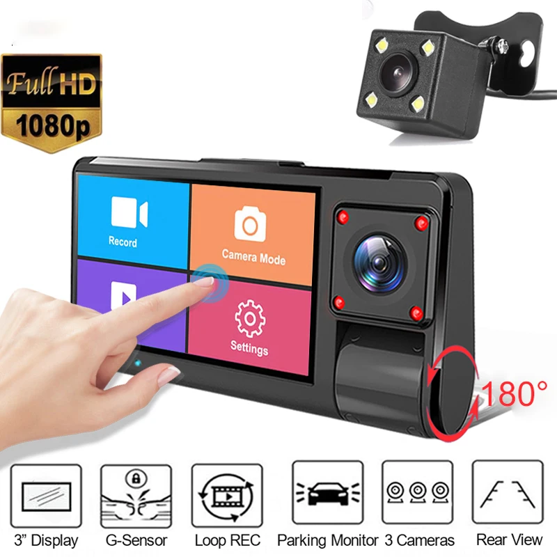 3 дюймовый сенсорный экран с объективами видеорегистратор углом обзора 170