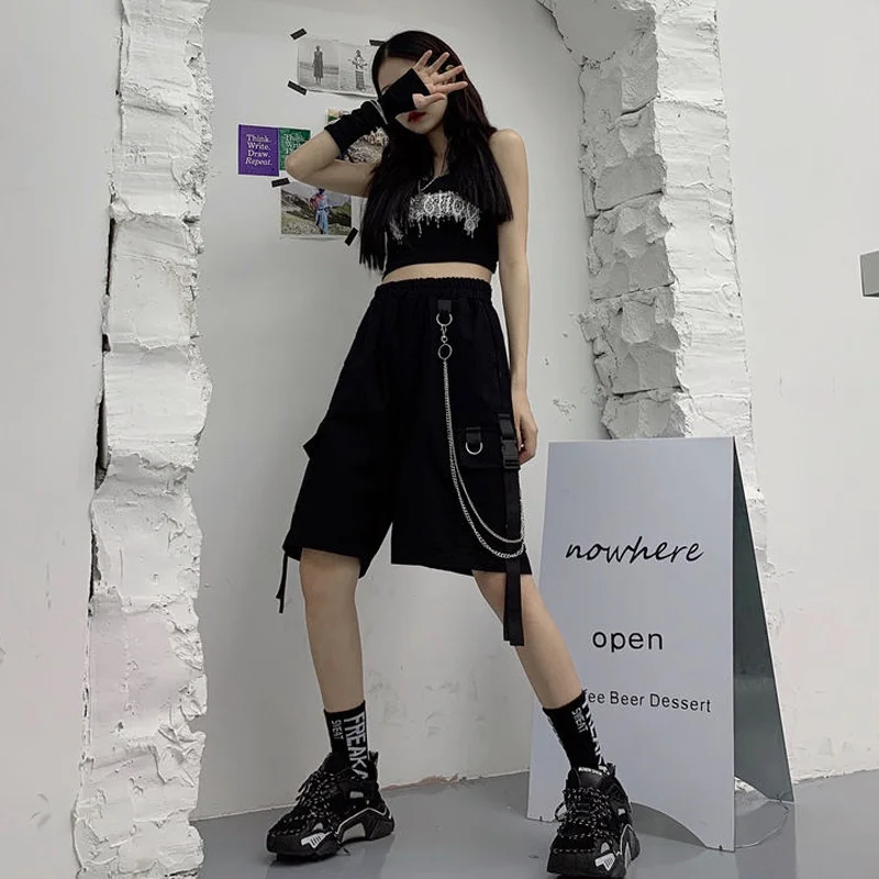 

Oversize Shorts Women Summer Elastic Waist Casual Straight Chic Ribbons Couple Streetwear Female Simple Pocket Unisex BF Trouser