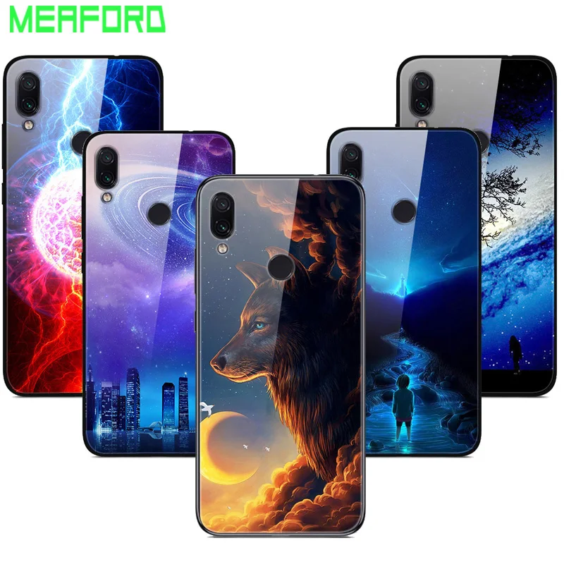 Чехол из закаленного стекла для Xiaomi Redmi 7, чехол с изображением планеты космоса, стеклянный чехол для задней панели, чехол для Xiaomi Redmi 7, чехол для Redmi 7, Redmi7, 6,26 дюйма