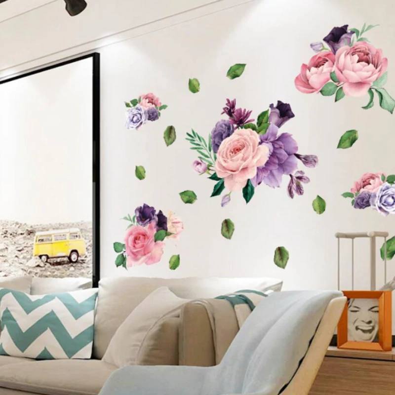 

Hand-painted blooming peony flower cabinet TV background porch living room modern Nordic decorative wall stickers
