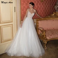 magic awn sparkly princess wedding dresses 2021 lace appliques sequins beaded tulle a line vintage mariage gowns abito da sposa