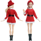 Один комплект, красное платье с длинным рукавом, зимняя одежда, шляпа, ботинки, пояс, аксессуары, Рождественская одежда, Одежда для куклы Барби, детские игрушки сделай сам