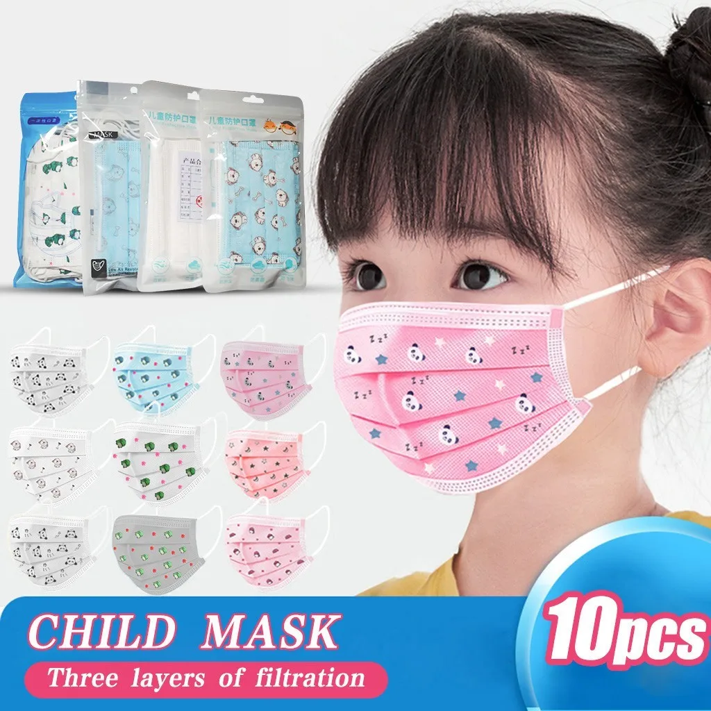 

10PC Kids Cartoon Print Mask Disposable Face Mask 3Ply Ear Loop Face Masks Cover Protect Unisex Mask For Children In Stock