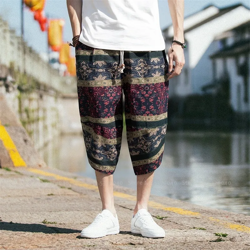 Japanese Style Wide Leg Harem Pants Asian Clothes Japan Kimono Vintage Male Hip Hop Plus Size Streetwear Bohemian Print Trousers |
