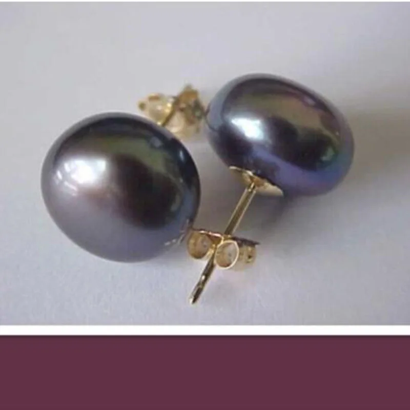 

Free shipping Hot 10-11 mm Tahitian AAA Black Pearl Earrings 14K/20 SOLID GOLD