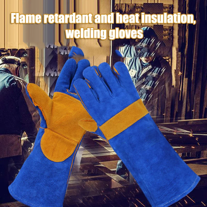 Перчатки для дуговой сварки, 35 см, удлиненные, огнестойкие, жаропрочные, манжеты для барбекю, рабочие перчатки, защитные перчатки сварщика