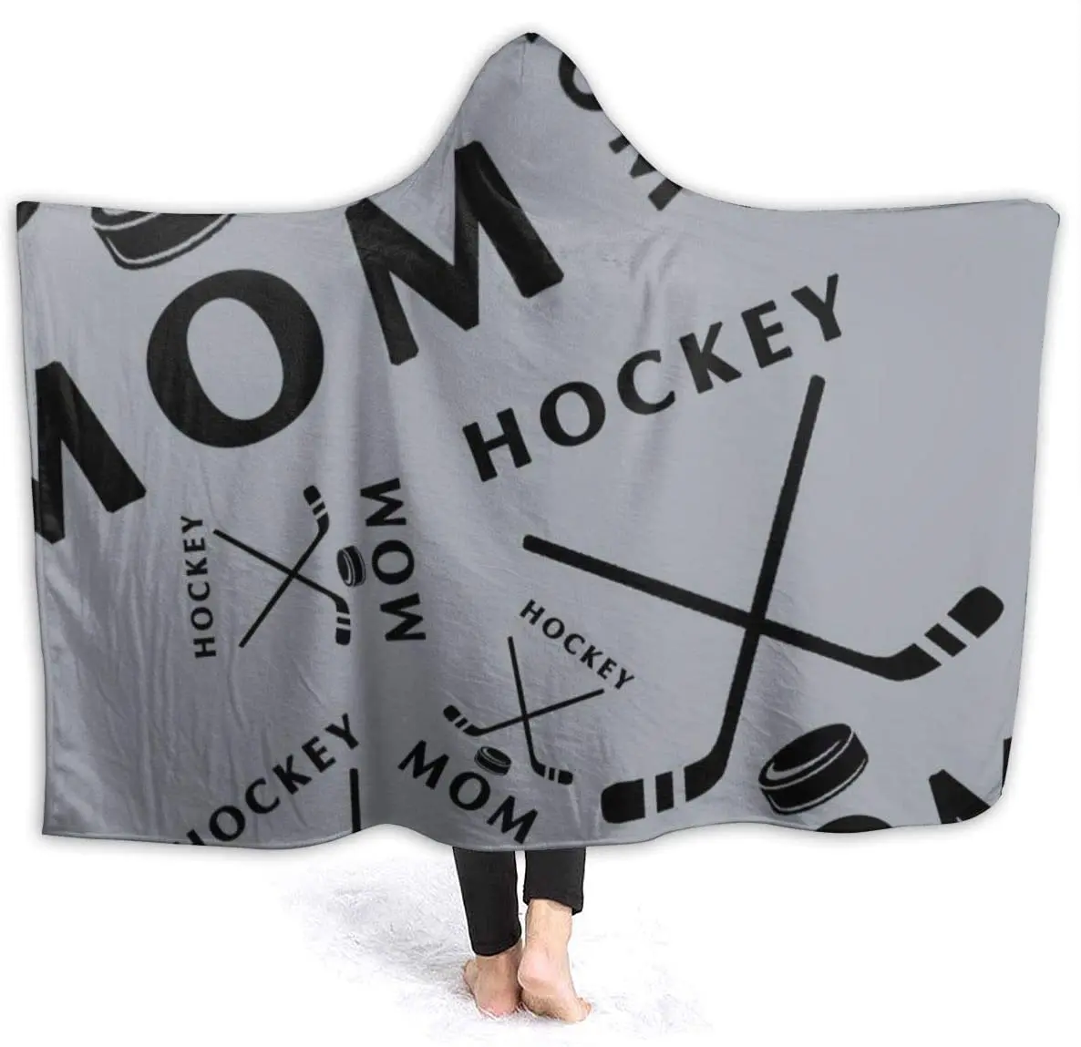 Hockey Mom Womens Hooded Blanket Super Soft Flannel Blanket Hooded Throw Wrap Blanket Hooded Robe Hooded Cloak for Adults Kids