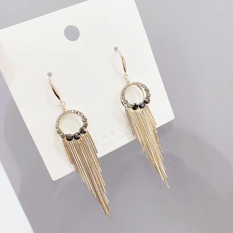 

Wholesale Silver Plated Sapphire Tassel Earrings Korean Elegance Retro Long INS Influencer Stud Women Jewelry