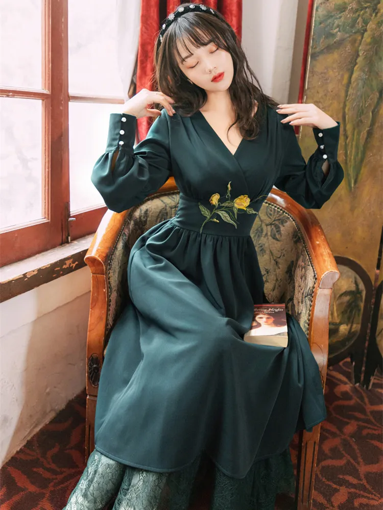 

WAVSIYIER women dresses party club coctail elegant runway long sleeve 2020 spring summer embroidery v neck long dress vestidos