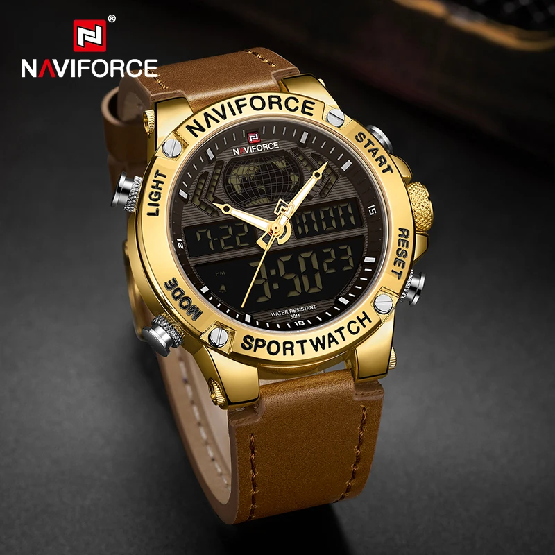 NAVIFORCE Top Luxury Brand Men Watch Sports Waterproof Leather Men’s Watches Quartz Analog Digital Male Relogio Masculino | Наручные