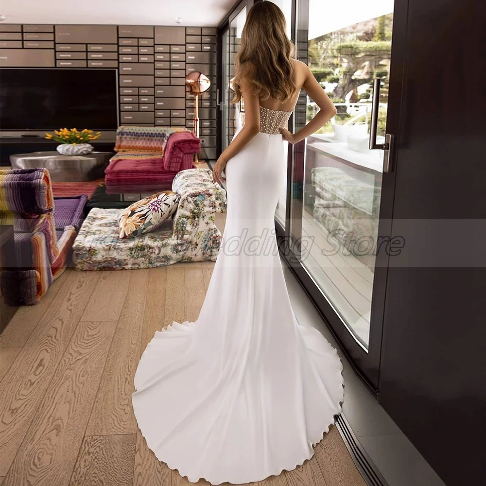 

Charming Jersey Sweep Train Mermaid Wedding Dress 2021 Sexy Sweetheart Corset Sleeveless Beading Backless Bridal Gowns