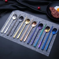 portable stainless steel 304 spoon chopsticks fork dinnerware set eco friendly korean style spoon fork chopsticks three piece