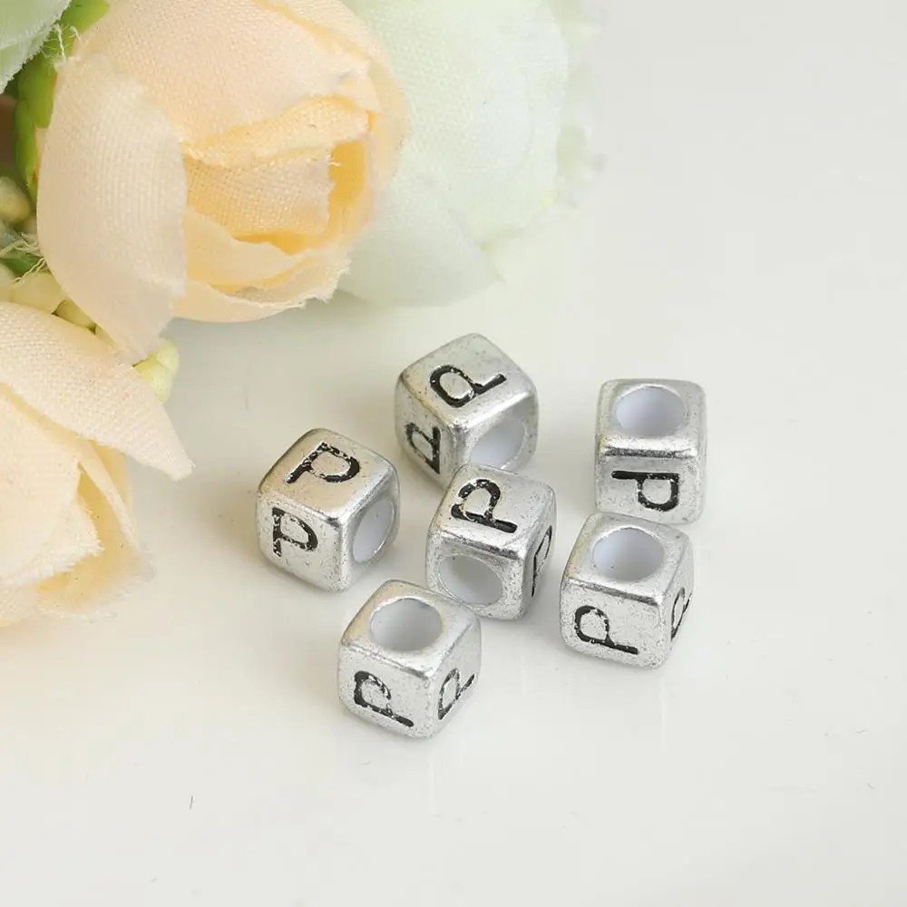 DoreenBeads акриловые бусины разделители кубик серебряный цвет сообщение &quotP&quot