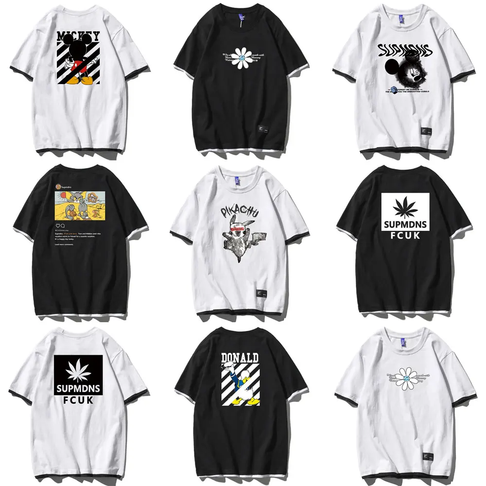 Мужские футболки для женщин с фальш-вставкой AB обе стороны принт героями