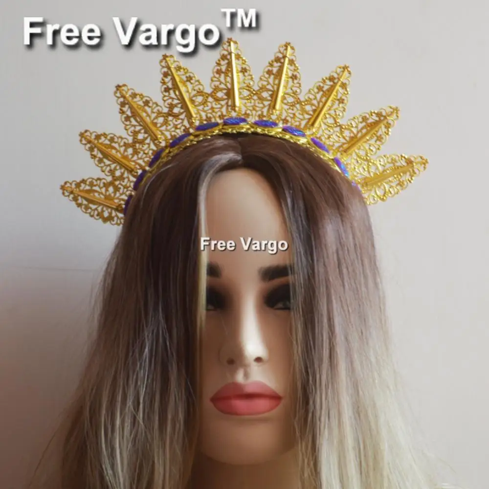 Holographic Burning Man Gold Bridal Tiara Headdress Crown Spiked Head Pieces Rave Stage Dancer Dj Singer Wear Hat Costumes