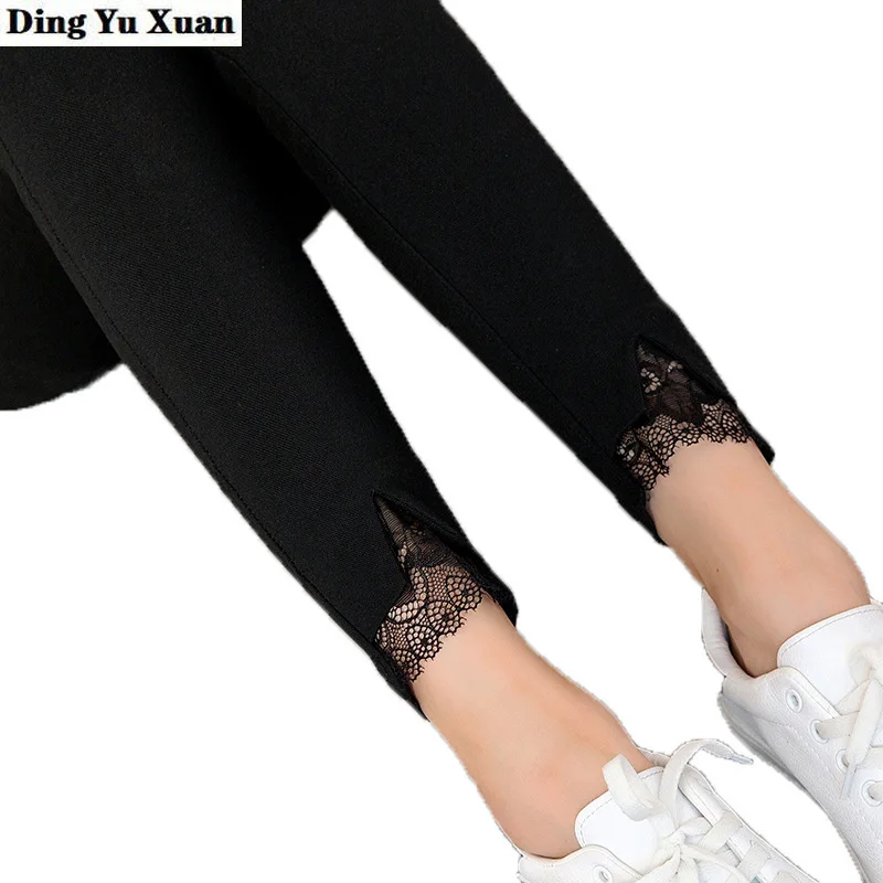 

5XL 6XL Plus Size Womens Skinny Pencil Pants High Waisted Casual Black Joggers Trousers Women Stretchy Lace Legging with Pocket
