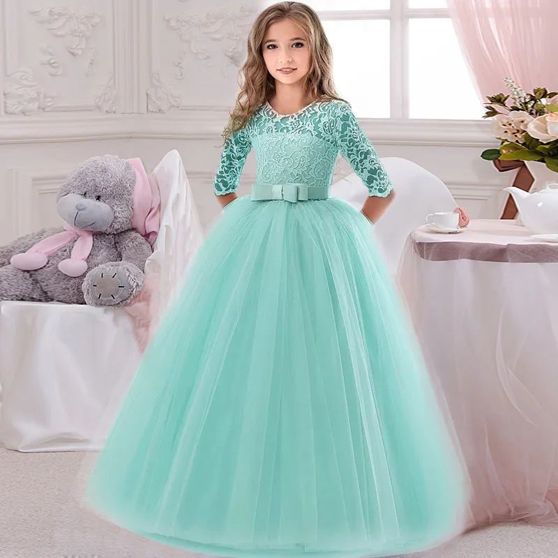 PLBBFZ Long Casual Summer Dress Teens Girls Costume Lace Children Clothing Princess Party Flower Kids Clothes Wedding Vestidos | Детская