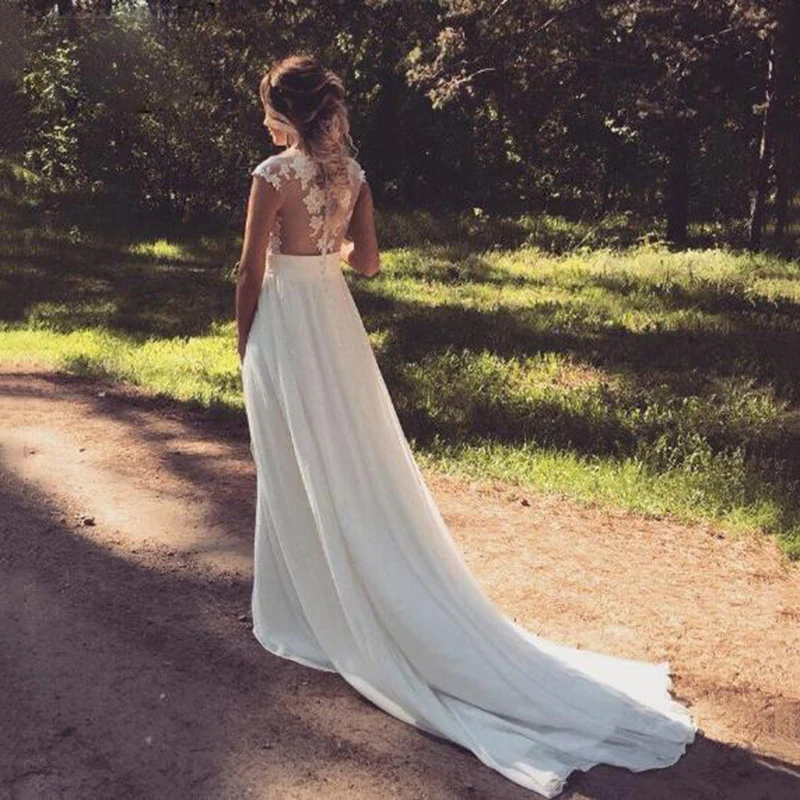 

Hi Shy Bride New Simple Wedding Dress Backless Sleeveless Design Chiffon Lace Bride Dresses Princess Dress Plus Size Tailor-made