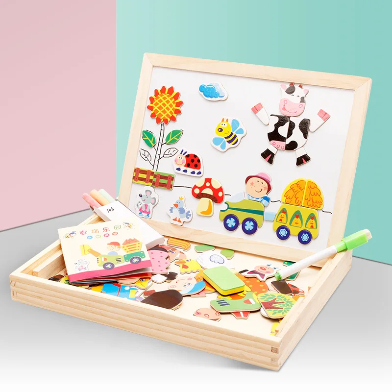 

Wooden Montessori Baby Magnetic Puzzle Educational Jigsaw Game Toys Magnetic Puzzle Animal Figures Drawing Busy Board Toy Gift