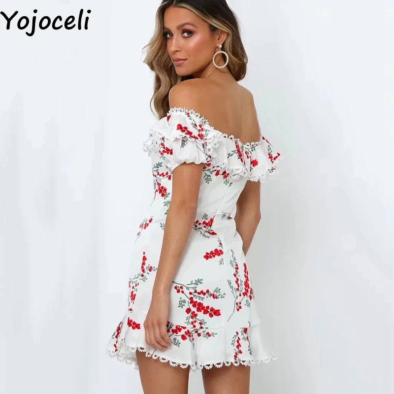 Yojoceli сексуальная с открытыми плечами и принтом кружевная бахрома платье для