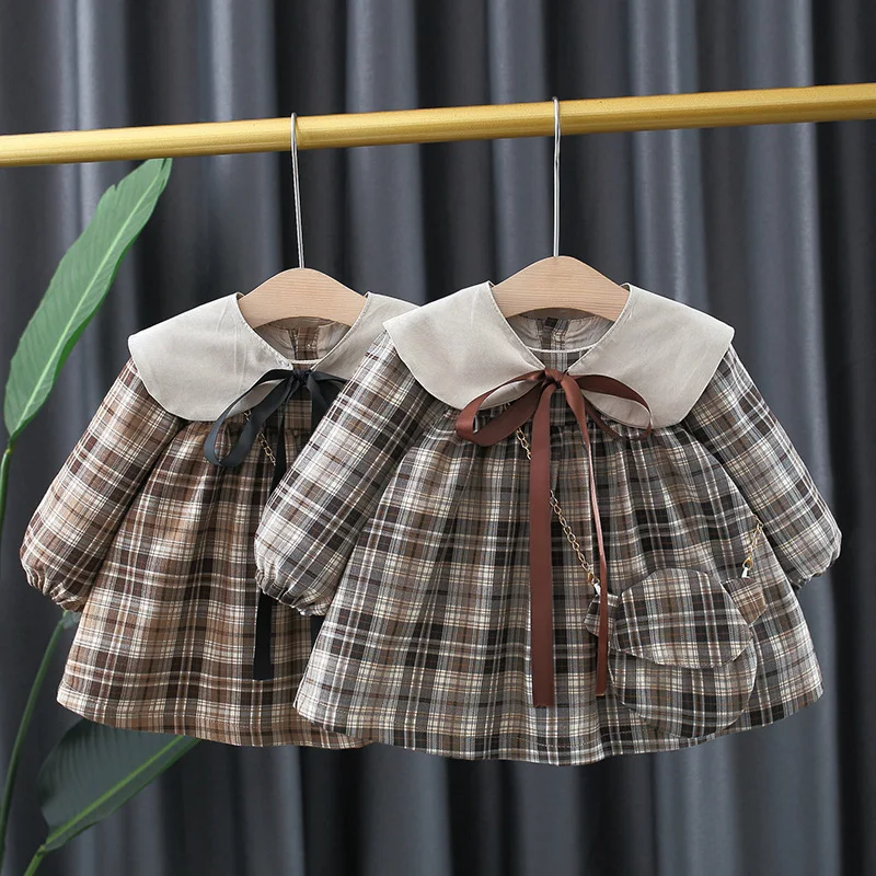 

Children's clothing girls plaid dress baby long-sleeved autumn clothing 1-4 years old children's western-style princess dress