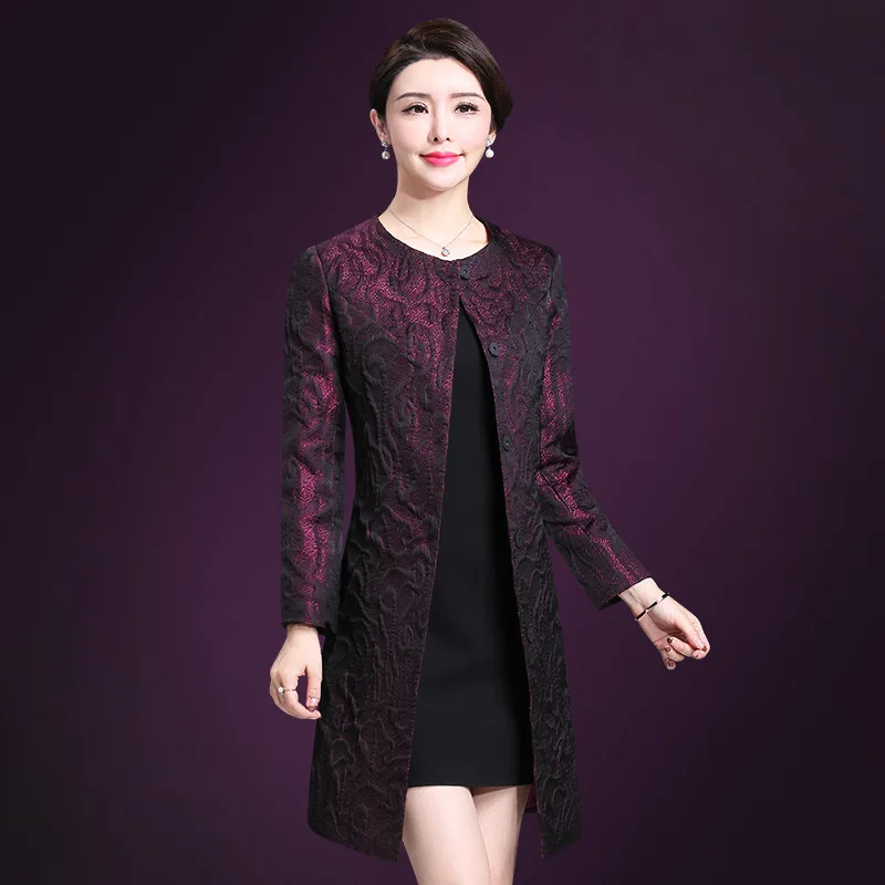 

Spring Autumn Women Windbreakers Fashion Elegant Single Breasted Wedding Long Coat Plus Size 4XL Slim Fit Lace Lady Outerwear