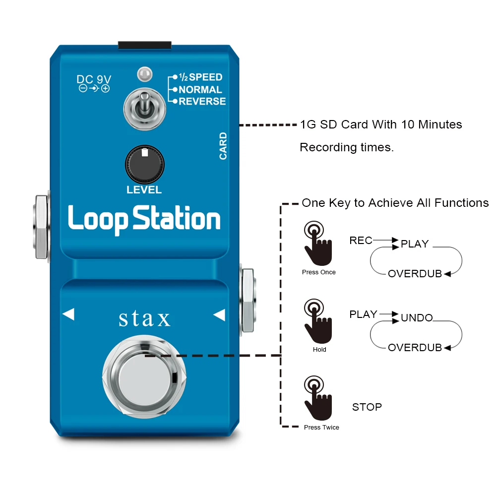 Enlarge Stax LN-332AS Guitar Mini Loop Station SD Card Pedal Looper Effect Pedals With 10 Min Recording Unlimited 3 Modes