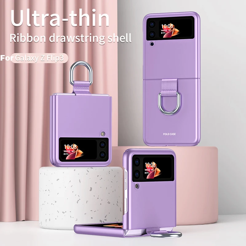 

For Galaxy Z Flip 3 5G Case with Finger Ring Holder for Samsung Galaxy Z Flip 3 W22 Flip3 Ultra Thin Matte PC Shockproof Cover