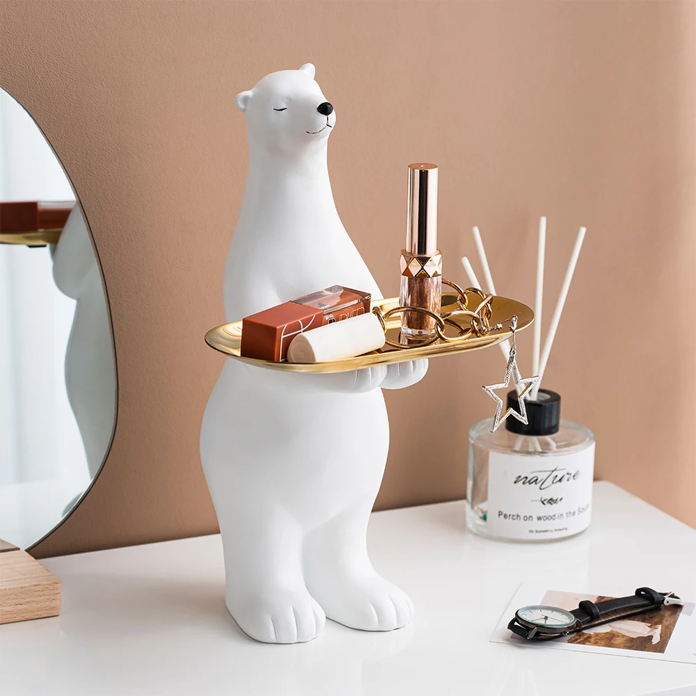 

Q Storage Tray Polar Bear Figurine Sculpture and Statue Jewelry Organizer Modern Home Office Room Decor Accessories