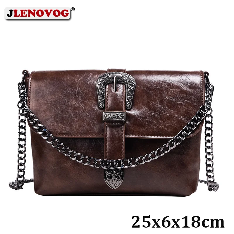 Vintage Messenger Bags Women Leather Chain Cross Body Brand Bag for Female Shoulder with Strap Buckle Brown Black | Багаж и сумки