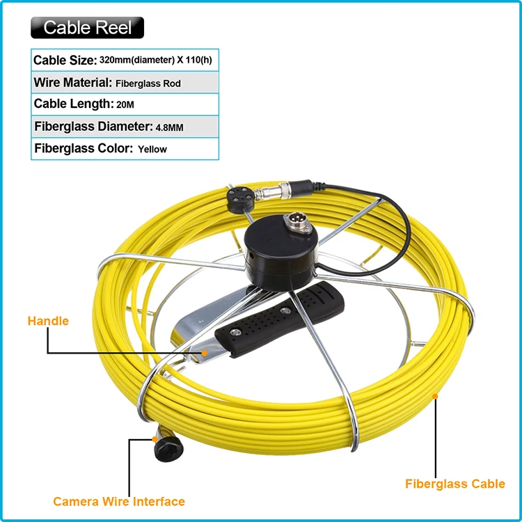

20M Fiberglass Cable 23mm Lens Industrial Endoscope 7 inch Monitor Underwater Pipe Inspection Camera for Sewer Pipe Inspection