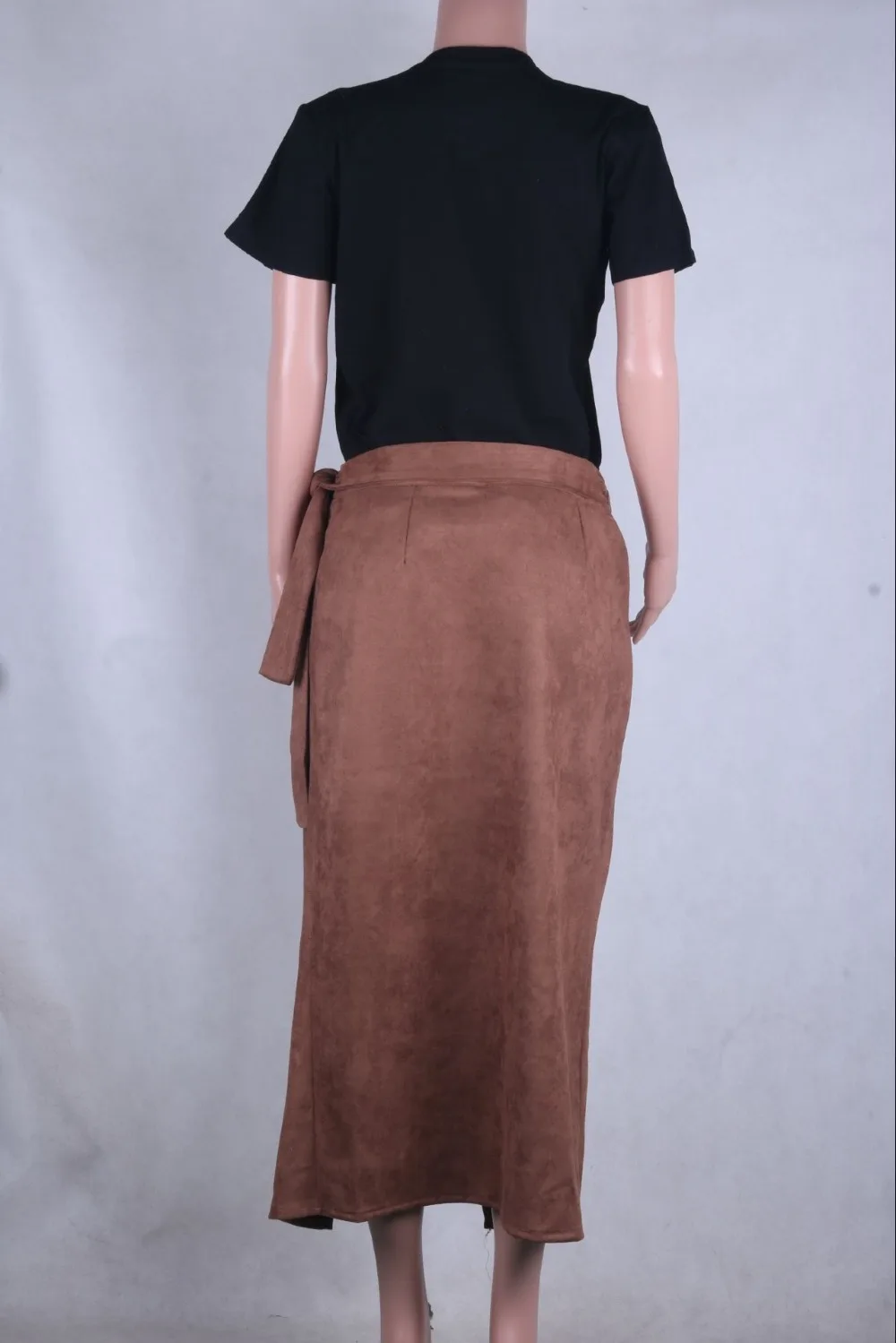Sexy Elegant Split Hem Skirt Women Office Ladies Mid-culf Suede Long Skirt Women Autumn Winter Lace Up Bandage Skirts Khaki