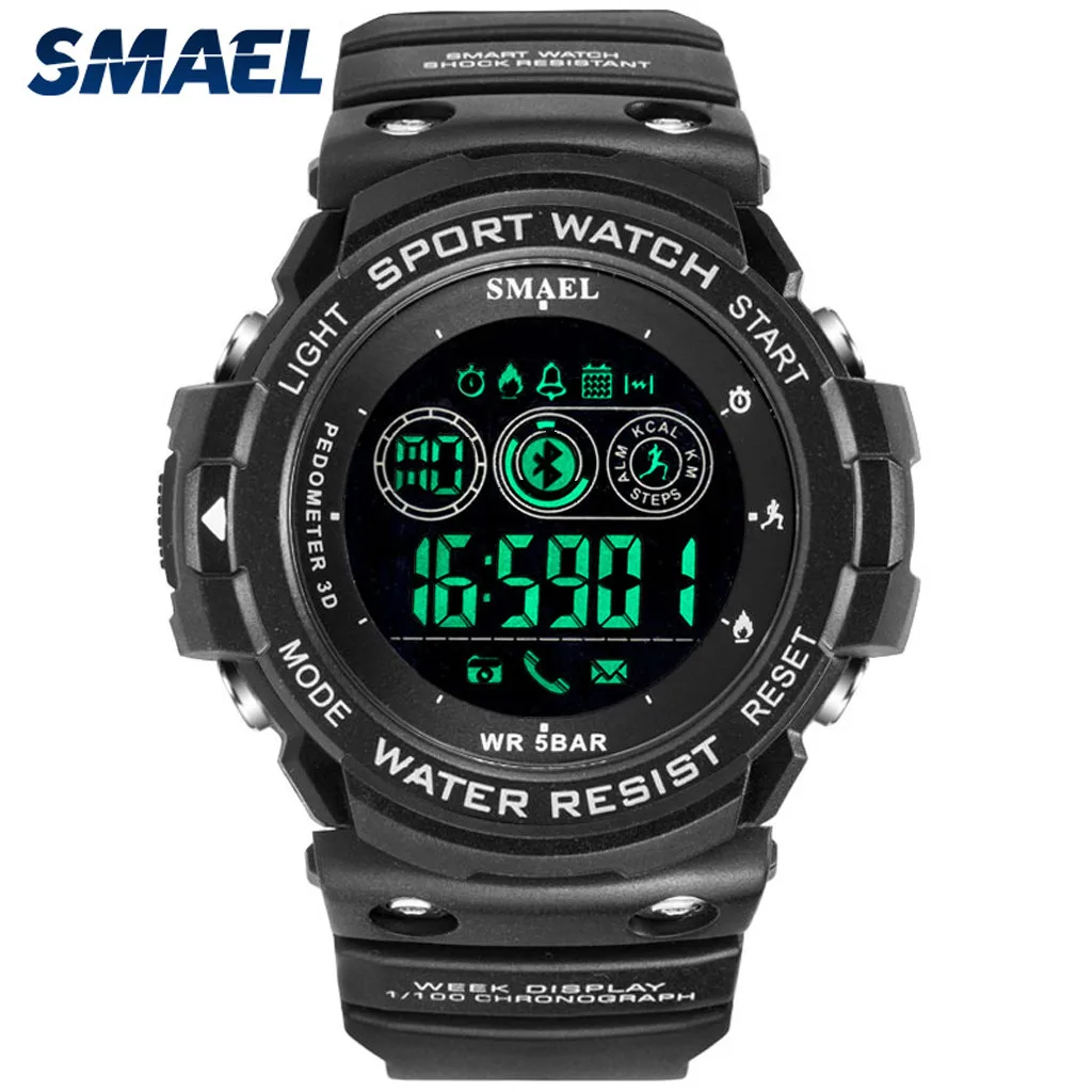

Sport Men Fashion Military Running Bluetooth LED Display Digital Watch Mens Stainless Steel LED Digital Date Alarm Waterproof&50