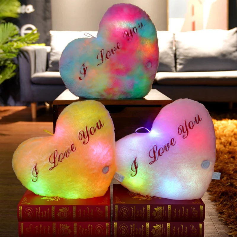 

1pc Hangable Glowing Star&Heart Pillow Stuffed Colorful I Love You Throw Pillow Say Love Plushie Baby Kids Overnight By Battery